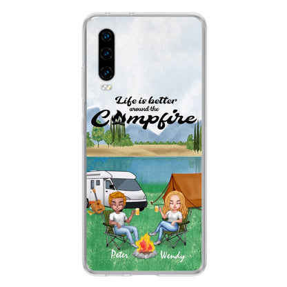 Personalized Camping Chibi Phone Case - Couple With Up to 2 Dogs - Gift Idea For Camping Lover - Case For Xiaomi, Oppo And Huawei