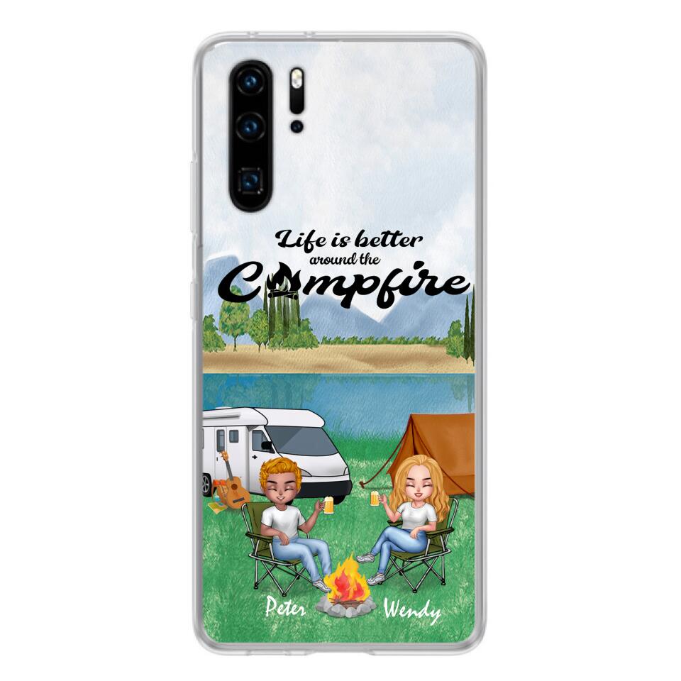 Personalized Camping Chibi Phone Case - Couple With Up to 2 Dogs - Gift Idea For Camping Lover - Case For Xiaomi, Oppo And Huawei