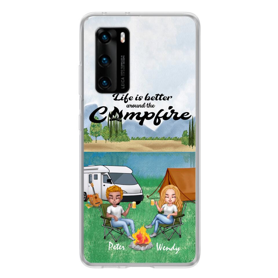Personalized Camping Chibi Phone Case - Couple With Up to 2 Dogs - Gift Idea For Camping Lover - Case For Xiaomi, Oppo And Huawei