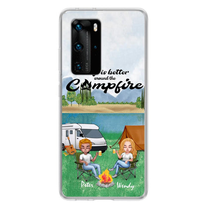 Personalized Camping Chibi Phone Case - Couple With Up to 2 Dogs - Gift Idea For Camping Lover - Case For Xiaomi, Oppo And Huawei