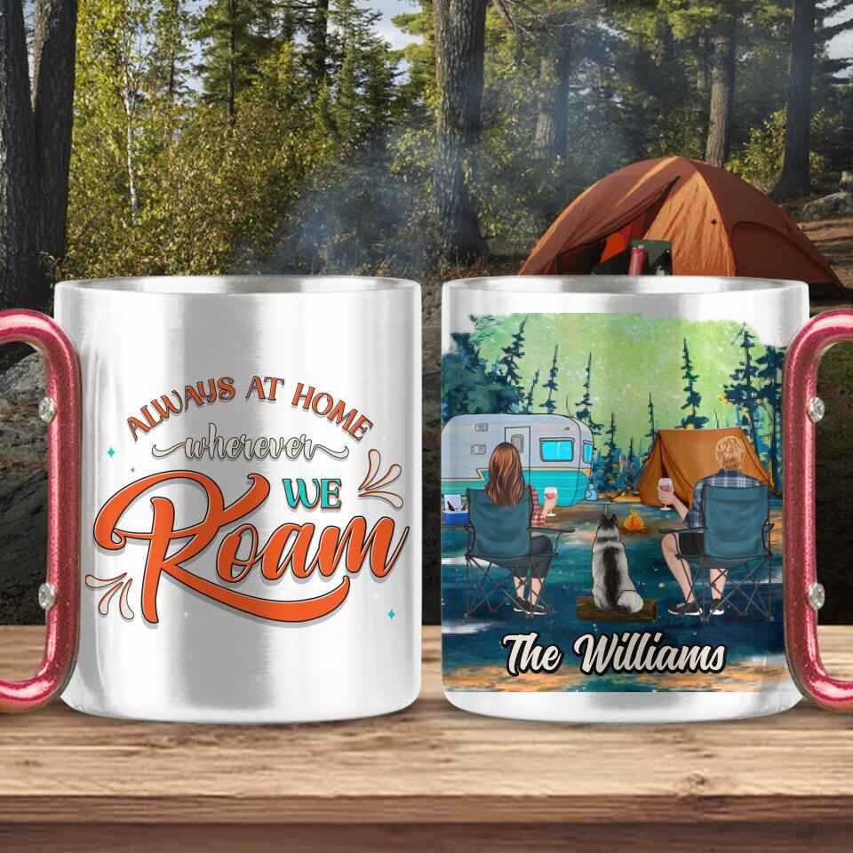 Personalized Camping With Dogs Carabiner Mug - Up to 4 Dogs - Gift Idea For Camping/Dog Lover - Always At Home Wherever We Roam
