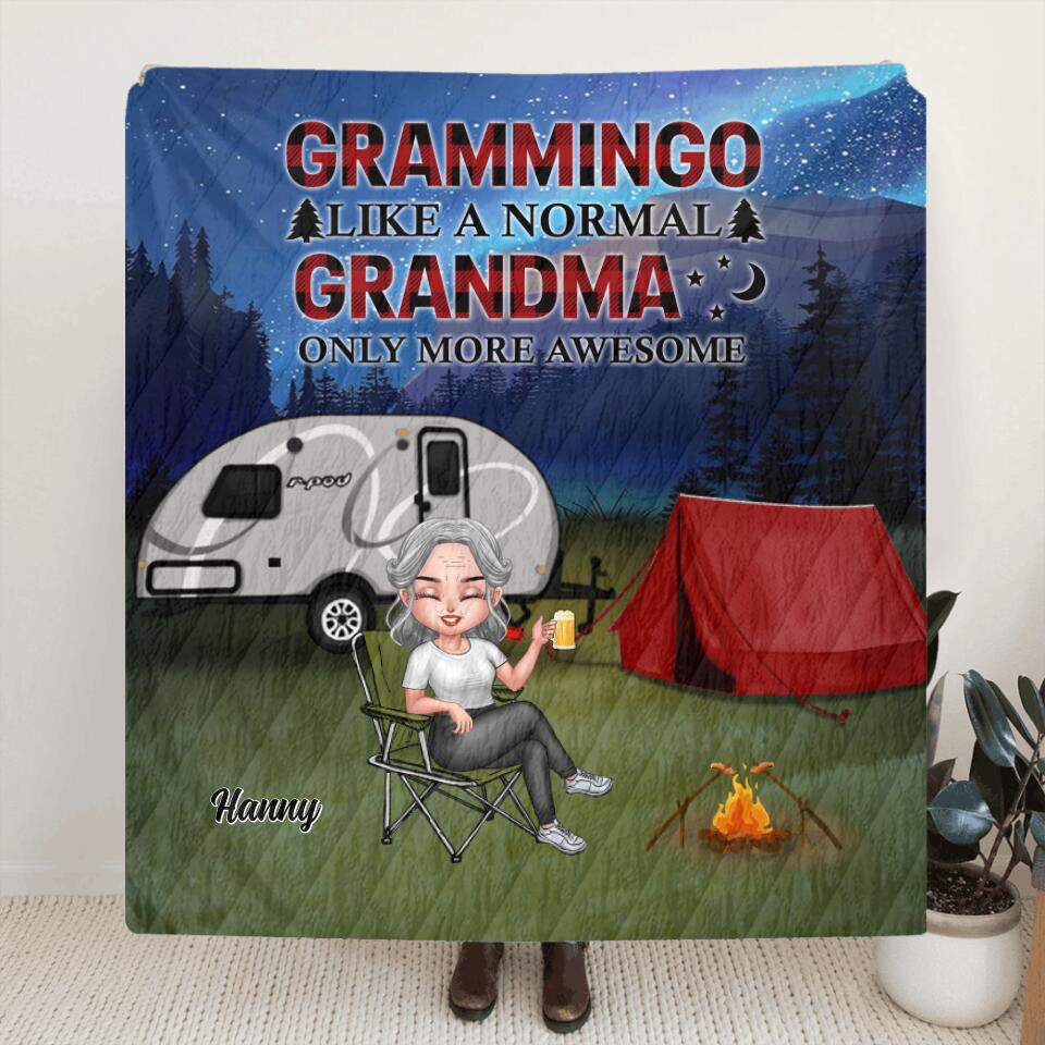 Personalized Grandma Camping Pillow Cover/Fleece Blanket/Quilt - Gift Idea For Grandma/Camping Lover - Grammingo Like A Normal Grandma Only More Awesome