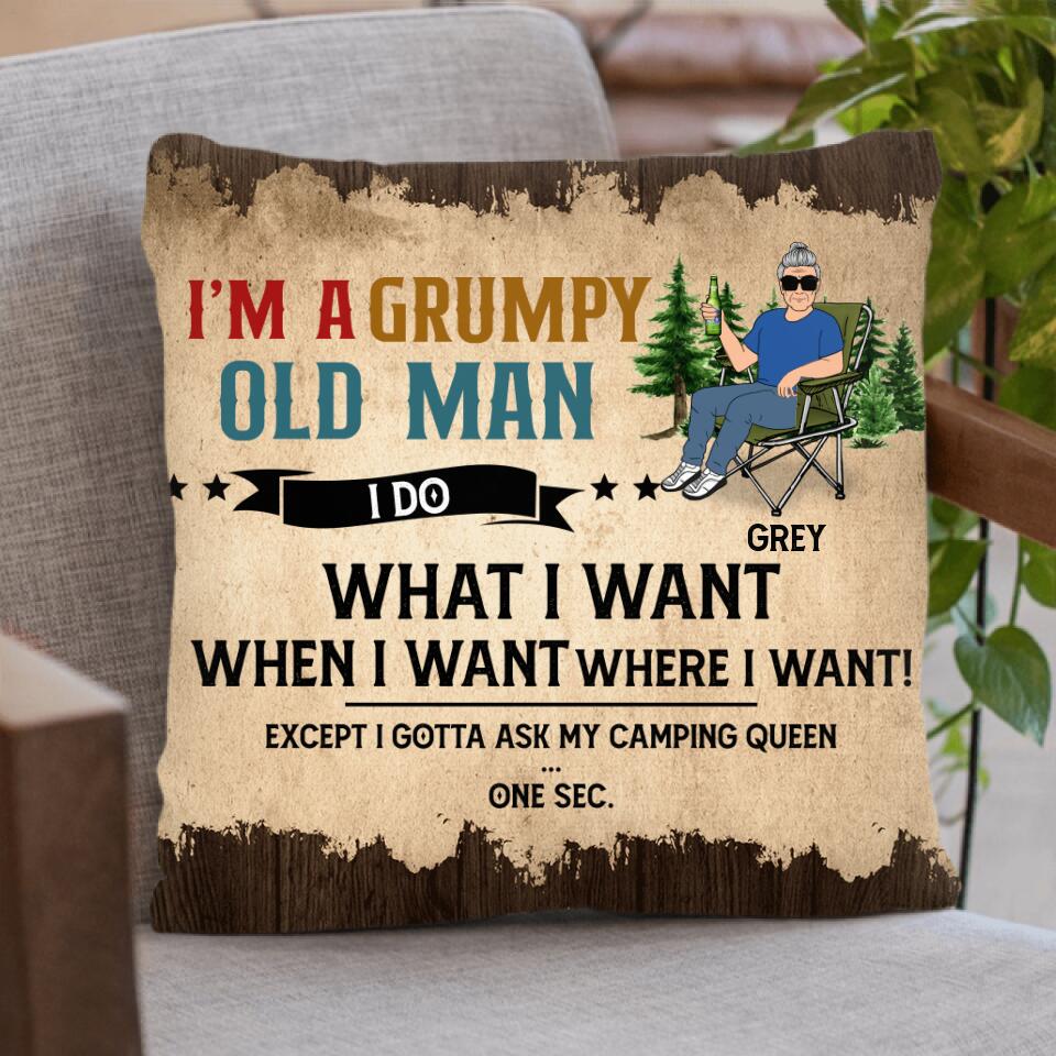 Personalized Grumpy Old Man Camping Pillow Cover - Gift Idea For Camping Lover - I'm A Grumpy Old Man