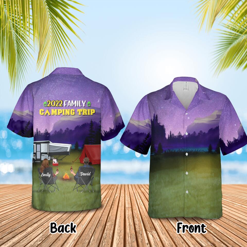 Personalized Family Camping Trip Hawaiian Shirt - Couple/Single Parent/Parents With Up to 2 Kids And 4 Pets - Gift Idea For Whole Family/Camping Lover