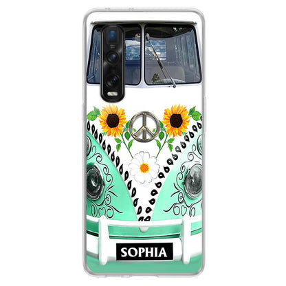Custom Personalized Sunflower Peace Bus Phone Case - Best Gift Idea For Bus Lovers - Cases For Oppo, Xiaomi And Huawei