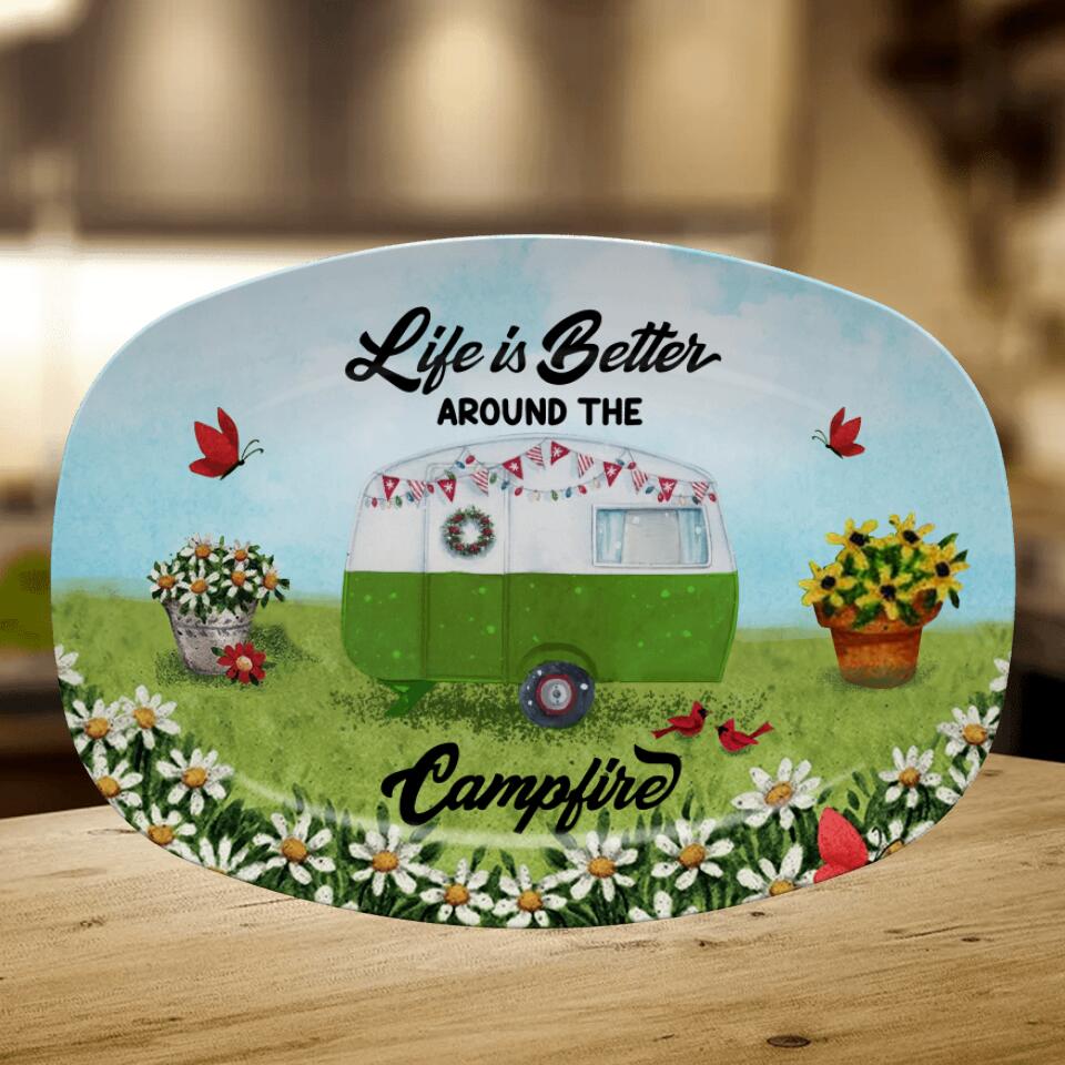 Personalized Happy Campers Platter - Gift Idea For Camping Lover - Life Is Better Around The Campfire