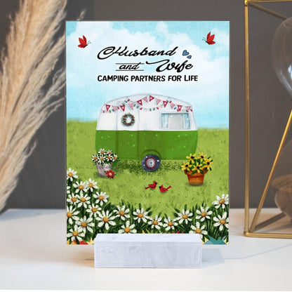 Personalized Happy Campers Acrylic Plaque - Gift Idea For Camping Lover - Husband And Wife Camping Partners For Life