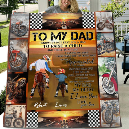 Personalized Father & Son Biker Fleece Throw Blanket/Quilt - Father's Day Gift Idea For Bike Lovers - To My Dad