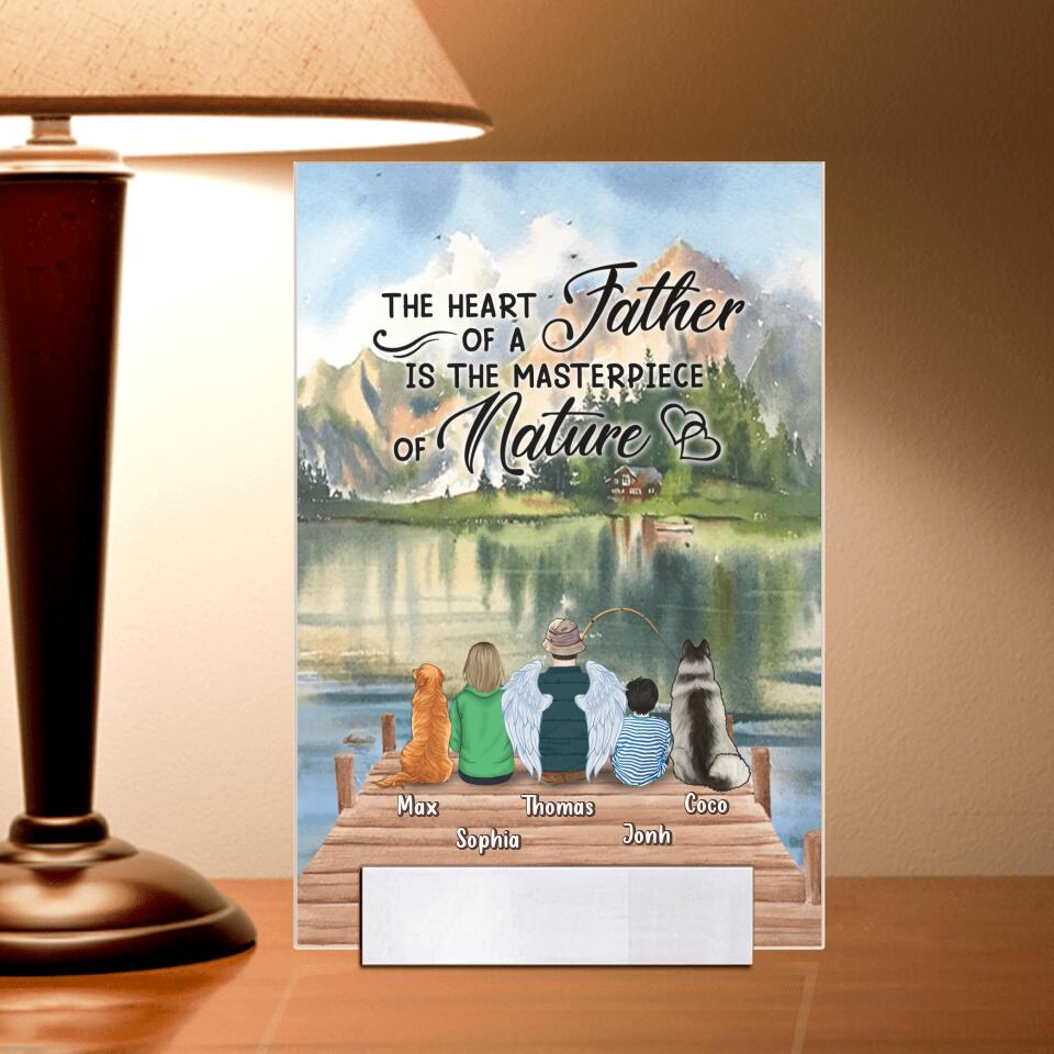 Personalized Father Fishing Acrylic Plaque - Gift Idea For Father/Fishing Lover - Father With Up to 2 Kids And 2 Pets - The Heart Of A Father Is The Masterpiece Of Nature