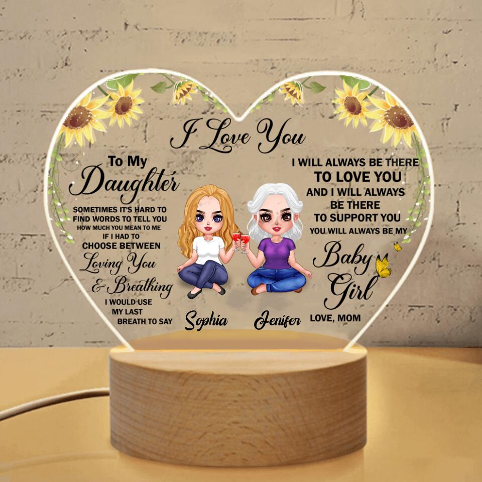 Custom Personalized To My Daughter Heart Acrylic with Light Base - Gift Idea From Mom To Daughter - I Love You