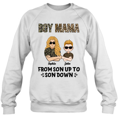 Personalized Boy Mom Shirt/Pullover Hoodie - Up to 5 Kids - Birthday, Mother's Day Gift For Mom, Mother - Boy Mama From Son Up To Son Down