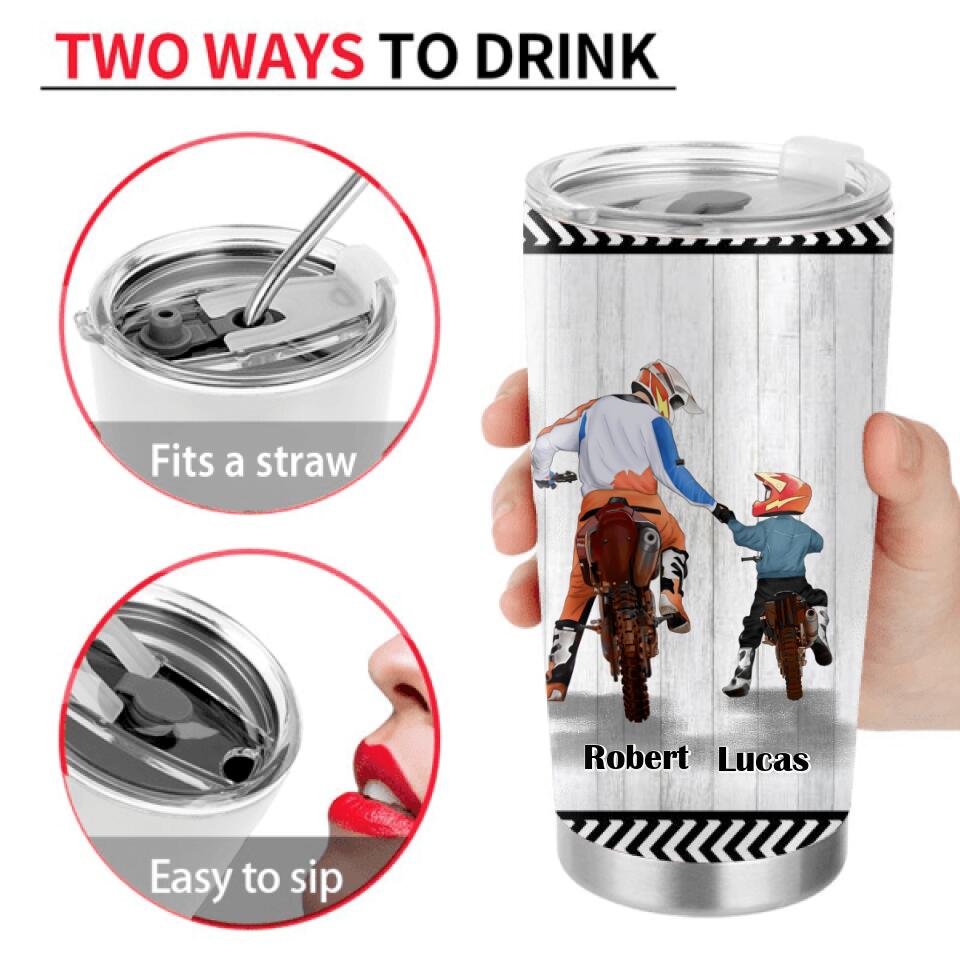Personalized Father & Son Biker Tumbler - Father's Day Gift Idea For Biker Dad - I Know It's Not Easy For A Man To Raise A Child