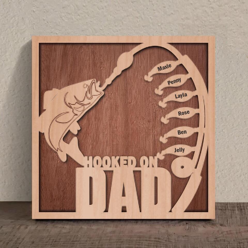Personalized Hooked On Dad Square 3-Layered Wooden Art - Father's Day Gift