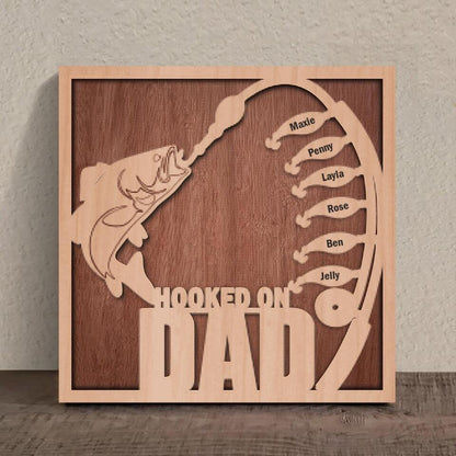 Personalized Hooked On Dad Square 3-Layered Wooden Art - Father's Day Gift