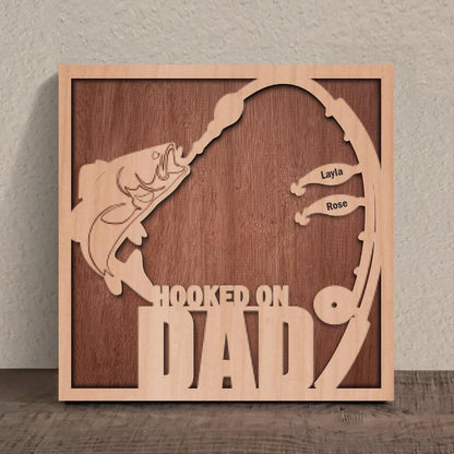 Personalized Hooked On Dad Square 3-Layered Wooden Art - Father's Day Gift