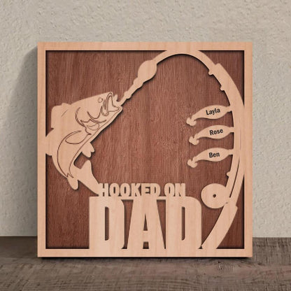 Personalized Hooked On Dad Square 3-Layered Wooden Art - Father's Day Gift