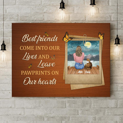 Personalized Pet Memorial Canvas - Adult/Couple With Up to 4 Pets - Memorial Gift Idea For Dog/Cat Lover - Best Friends Come Into Our Lives And Leave Pawprints On Our Hearts
