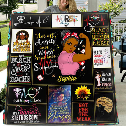 Personalized Nurse Quilt/Fleece Throw Blanket - Gift Idea For Nurse - Not All Angels Have Wings, Some Have Stethoscopes