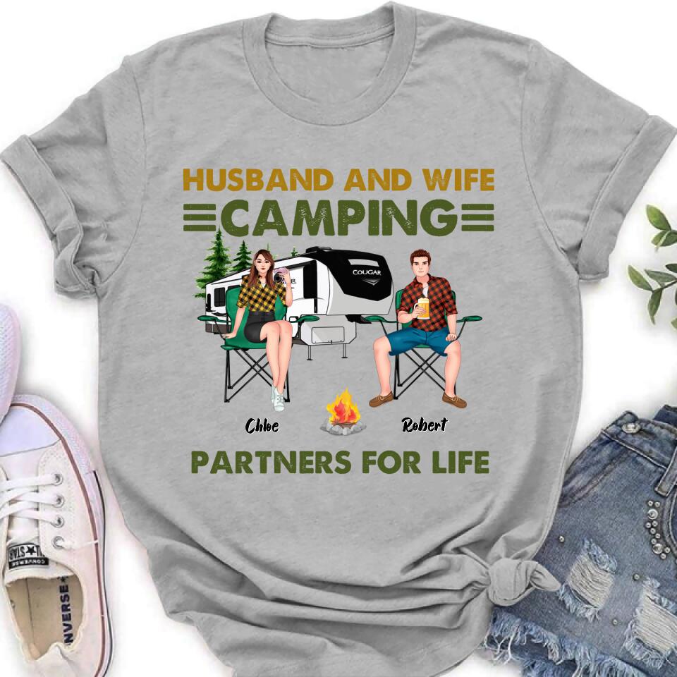 Personalized Camping Shirt - Up to 6 People - Gift Idea For Camping Lover - Husband And Wife Camping Partners For Life