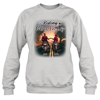 Custom Personalized Motorcycle Couple Shirt - Gift Idea For Couple - Riding Partners For Life
