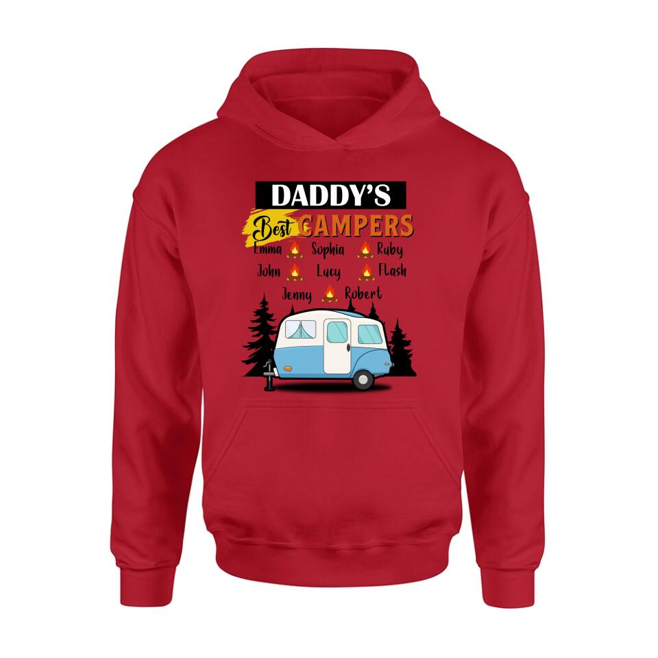 Personalized Daddy's Best Campers Shirt/Pullover Hoodie - Up to 8 Kids - Gift Idea For Father's Day/Camping Lover