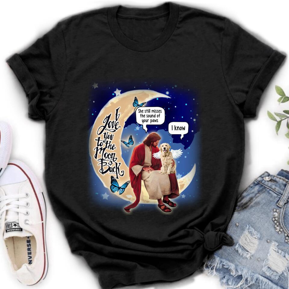 Personalized Dog And Jesus Sitting On The Moon Shirt/Pullover Hoodie - Memorial Gift Idea For Dog Lover