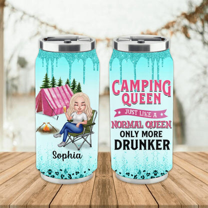 Personalized Camping Queen Soda Can Tumbler - Gift Idea For Camping Lovers - Camping Queen Just Like A Normal Queen Only More Drunker