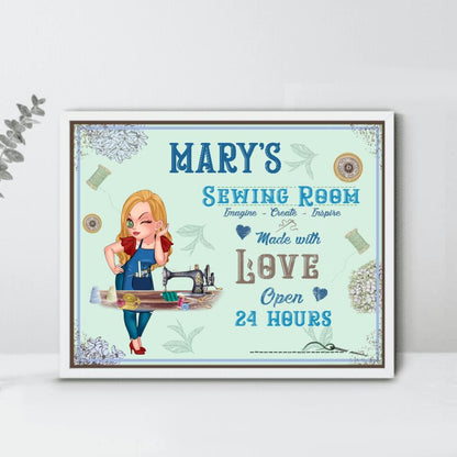 Personalized Sewing Horizontal Poster - Gift Idea For Sewing Lover - Sewing Room, Imagine, Create, Inspire, Made With Love Open 24 Hours