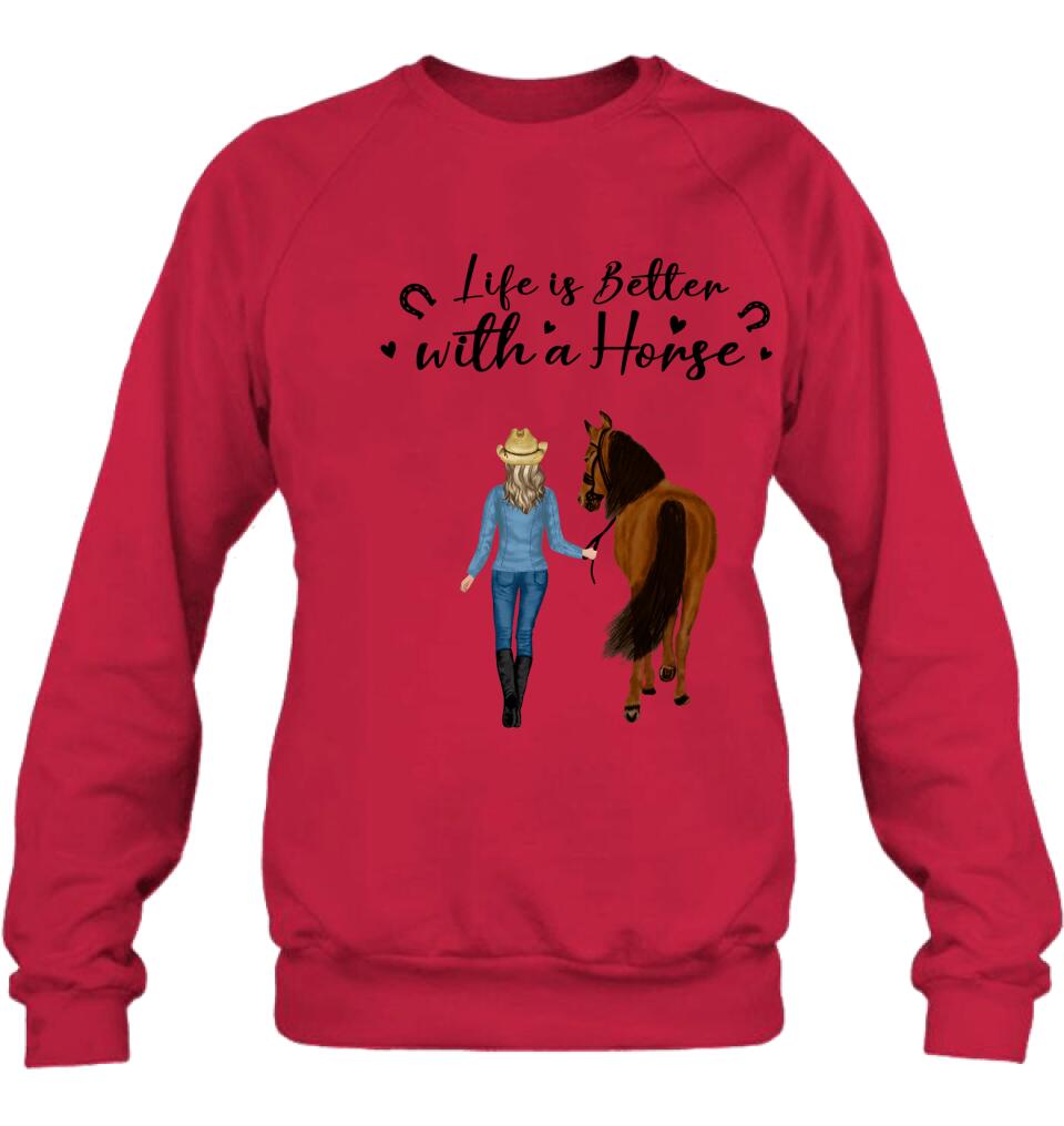 Personalized Horse Girl Shirt - Up to 4 Horses - Best Gift For Horse Lover - Life Is Better With Horses