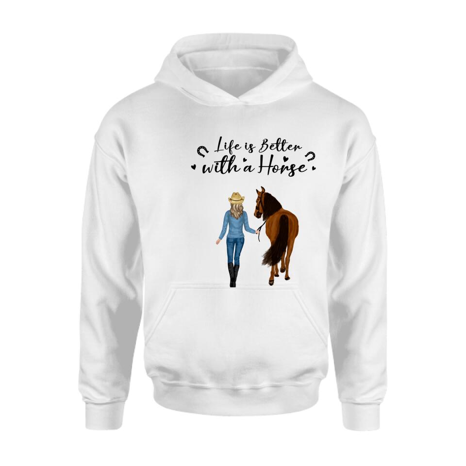 Personalized Horse Girl Shirt - Up to 4 Horses - Best Gift For Horse Lover - Life Is Better With Horses