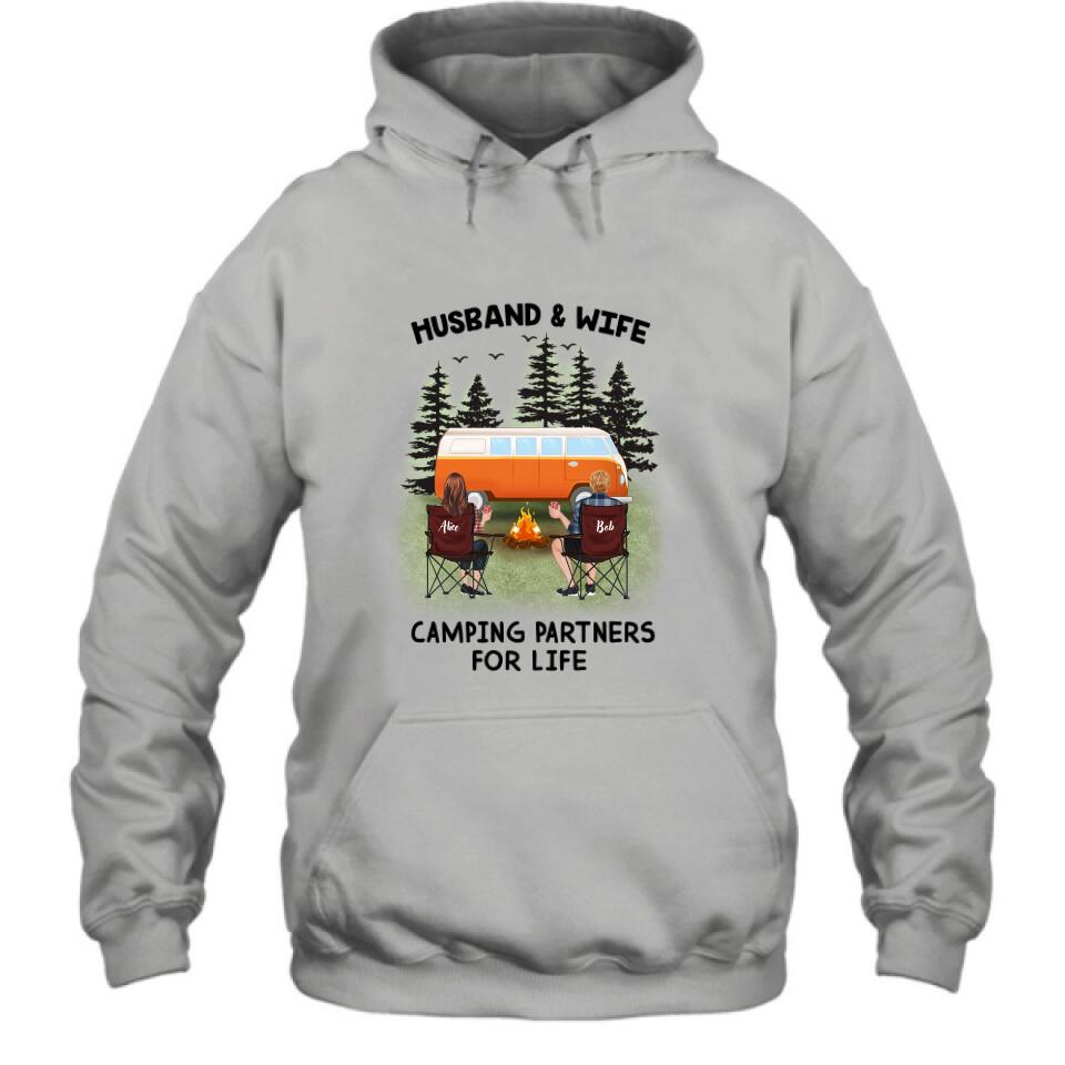 Personalized Camping Shirt - Up to 3 Pets - Best Gift For Camping Lover - Husband And Wife Camping Partners For Life