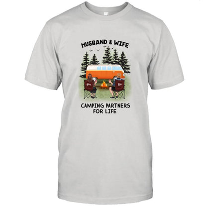 Personalized Camping Shirt - Up to 3 Pets - Best Gift For Camping Lover - Husband And Wife Camping Partners For Life
