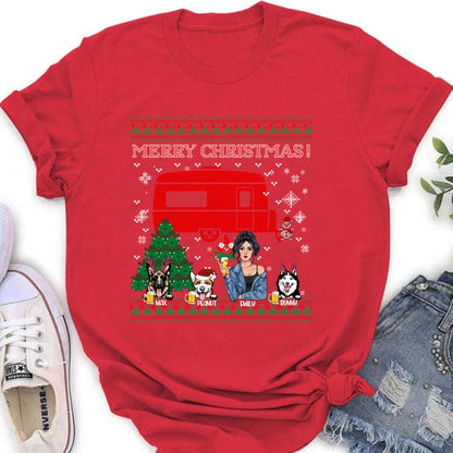 Personalized Dog Mom Camping Sweatshirt - Up to 3 Dogs - Merry Christmas