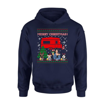 Personalized Dog Mom Camping Sweatshirt - Up to 3 Dogs - Merry Christmas