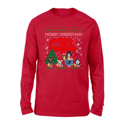 Personalized Dog Mom Camping Sweatshirt - Up to 3 Dogs - Merry Christmas