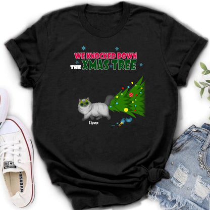 Personalized Christmas Cat Shirt/Pullover Hoodie - Up to 4 Cats - Best Gift For Cat Lovers - We Knocked Down The Xmas Tree