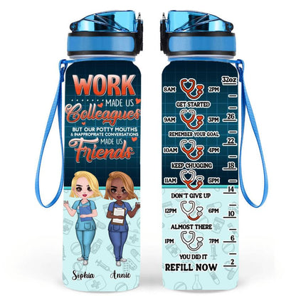Personalized Nurse Water Tracker Bottle - Gift Idea For Nurse Colleagues with up to 5 Nurses - Work Made Us Colleagues