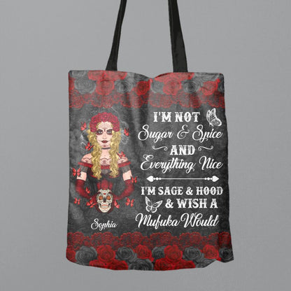 Personalized Sugar Skull Canvas Bag - Skull Gift For Girl - I'm Not Sugar & Spice