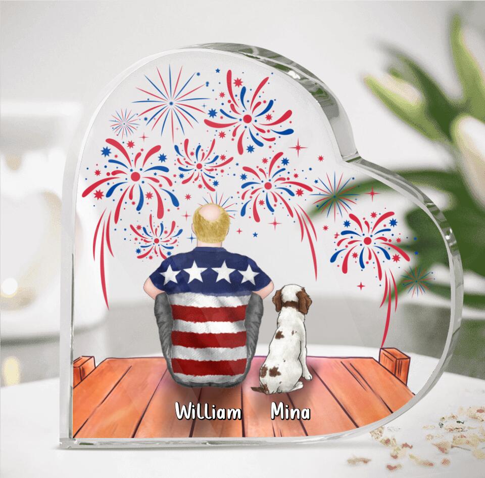 Personalized Independence Day Crystal Heart Keepsake - Family With Up to 4 Dogs/Cats - Gift Idea For Independence Day/Family/Dog/Cat Lover