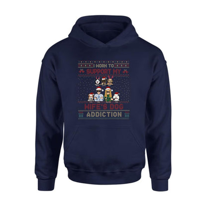 Personalized Xmas Couple Dog Shirt - Up to 5 Dogs - Gift For Dog Lovers/Couple - I Work To Support My Wife's Dog Addiction