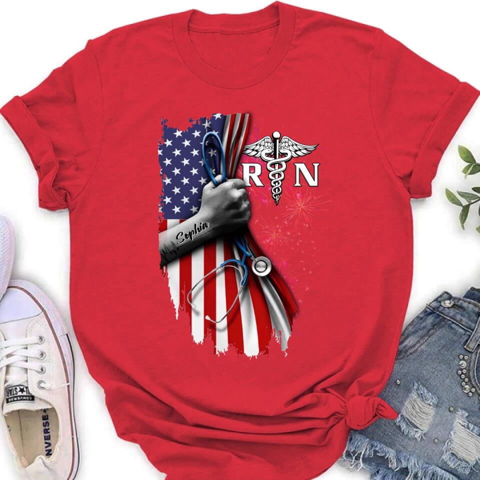 Custom Personalized Nurse Independence Day Shirt - Gift Idea For Nurse