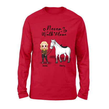 Personalized Horse Girl Chibi Hoodie/Sweatshirt/T-shirt/Long Sleeve - Gift For Horse Lovers with up to 2 Horses - Never Walk Alone