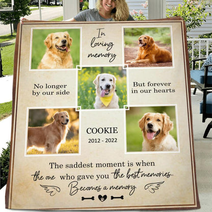 Personalized Photo In Loving Memory Pet Fleece Blanket/Quilt - Memorial Gift Idea For Dog/Cat Lover - No Longer By Our Side But Forever In Our Hearts