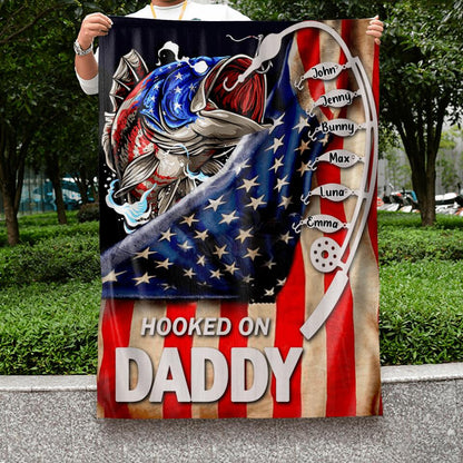 Personalized Hooked On Flag - Up to 6 Names - Gift Idea For Independence Day/Father's Day - Hooked On Daddy