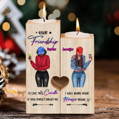 Personalized Friendship Heart Candle Holder - Gift Idea For Best Friends - Our Friendship Is Like This Candle