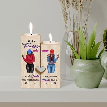 Personalized Friendship Heart Candle Holder - Gift Idea For Best Friends - Our Friendship Is Like This Candle