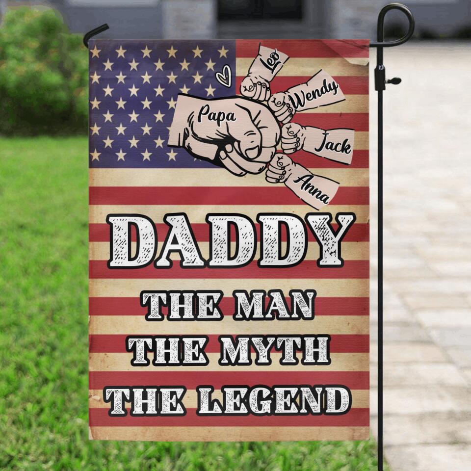 Personalized Daddy Flag - Up to 4 Children - Gift Idea For Independence Day/Father's Day  - Daddy The Man The Myth The Legend