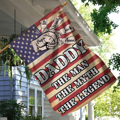 Personalized Daddy Flag - Up to 4 Children - Gift Idea For Independence Day/Father's Day  - Daddy The Man The Myth The Legend