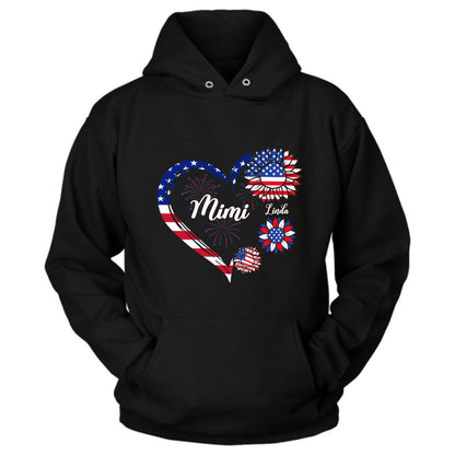 Personalized Grandma T-shirt/Hoodie - Gift Idea For Grandma - Up To 10 Kids - Firework With Sunflower US Flag Funny Kids