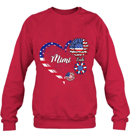 Personalized Grandma T-shirt/Hoodie - Gift Idea For Grandma - Up To 10 Kids - Firework With Sunflower US Flag Funny Kids
